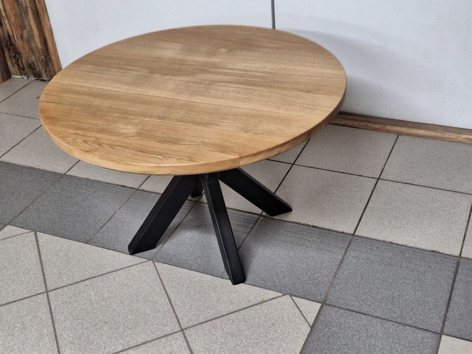 Stolik kawowy dębowy fi 70cm nogi metalowe ( na magazynie)