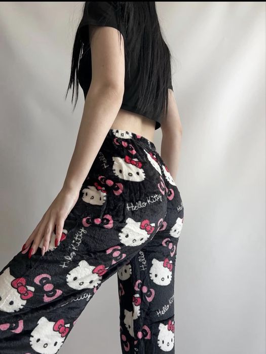 Штани мякі плюш хелоу кітті hello kitti піжамні домашні прямі тедді