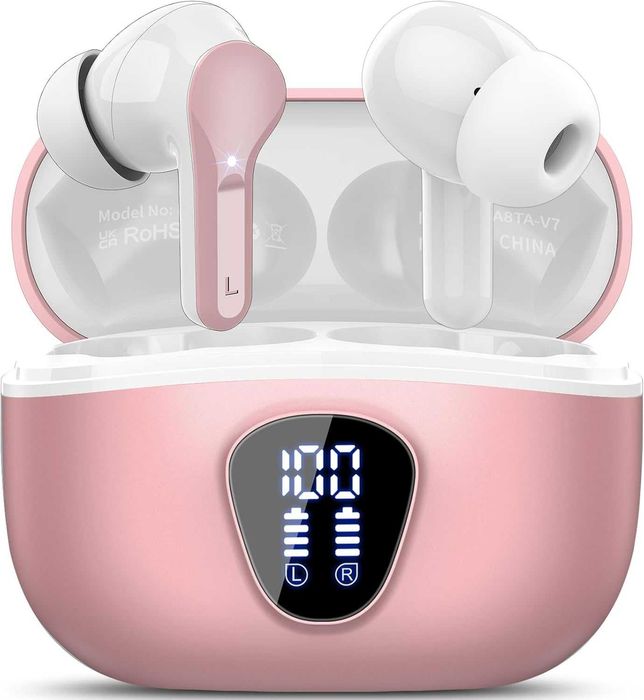 Słuchawki Bluetooth, bezprzewodowe słuchawki douszne I53, różowe