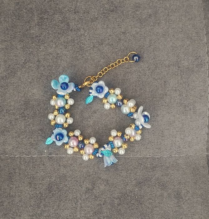 Bransoletka handmade - niebieskie kwiatki