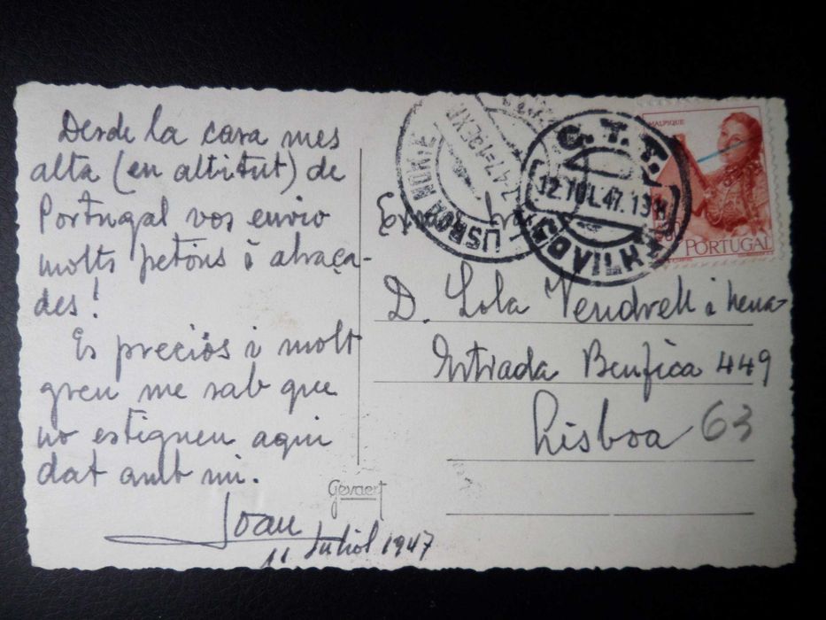 Bilhete Postal Torre  Serra da Estrela , ano 1947