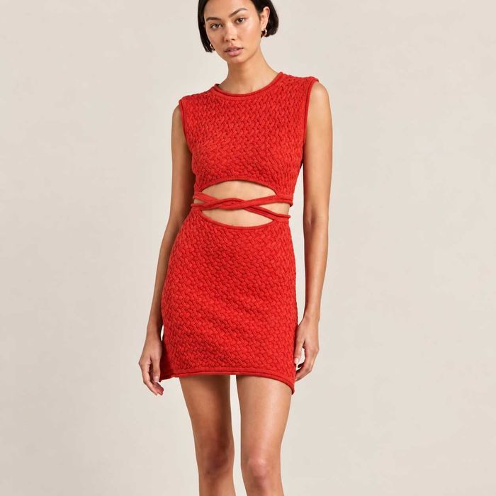Conjunto Vermelho de Malha Top + Saia com Tiras Red Knit Two-Piece Set S