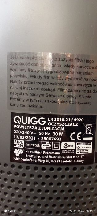 Oczyszczacz powietrza z jonizacją