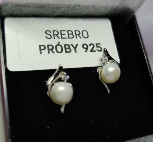 Śliczne kolczyki ze srebra 925, perły i cyrkonie - nowe