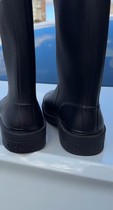 Женские черные резиновые сапоги chanel шанель