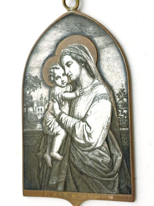 antigo pendente religioso "Mater Amabilis" - gravura de B. Wicker