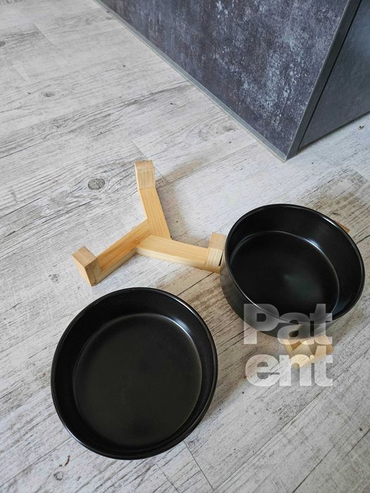 Miski ceramiczne dla psa kota zestaw 2 sztuki x 400 ml czarne zestaw