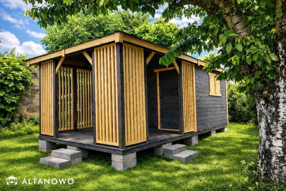 Letniskowy domek ogrodowy z altaną drewniany | producent