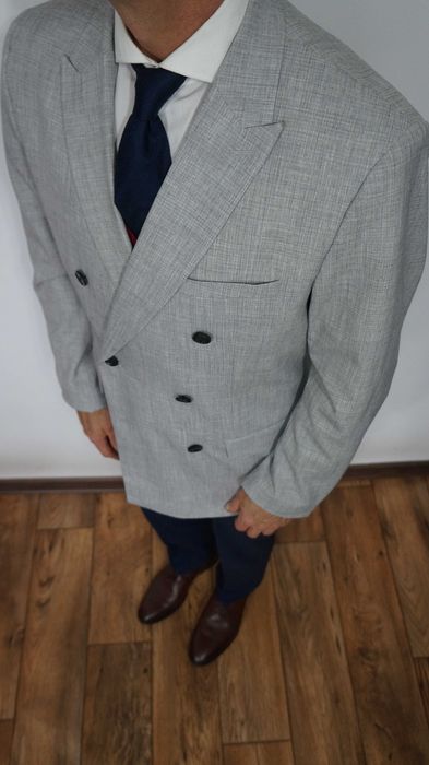 Marynarka Dwurzędowy H&M Rozmiar 52 Kolor Szary Jasny Slim Fit