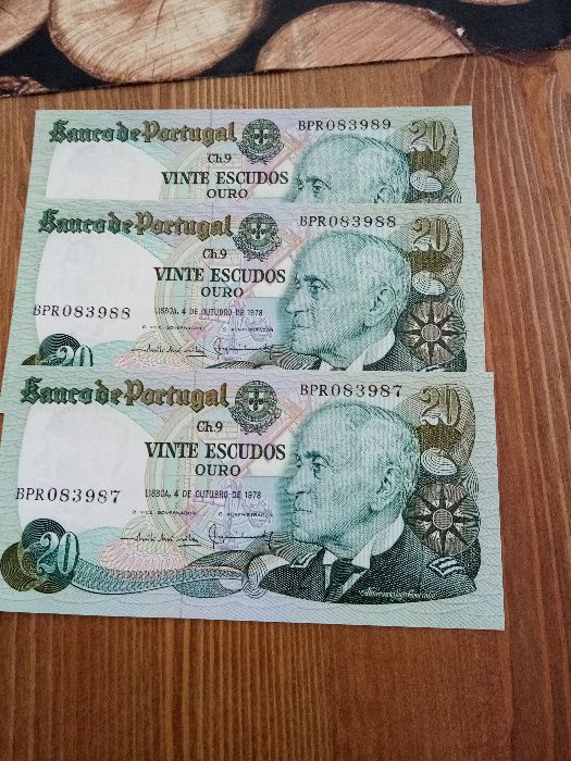 20$ d GAGO COUTINHO 3 Notas Novas NÃO CIRCULADAS com Numeros Seguidoss
