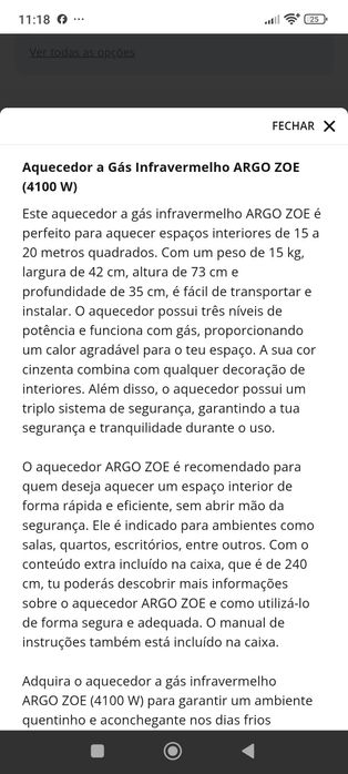 Aquecedor a gás marca Argo