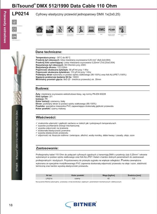 Przewód dmx LP0214 bitner 500m