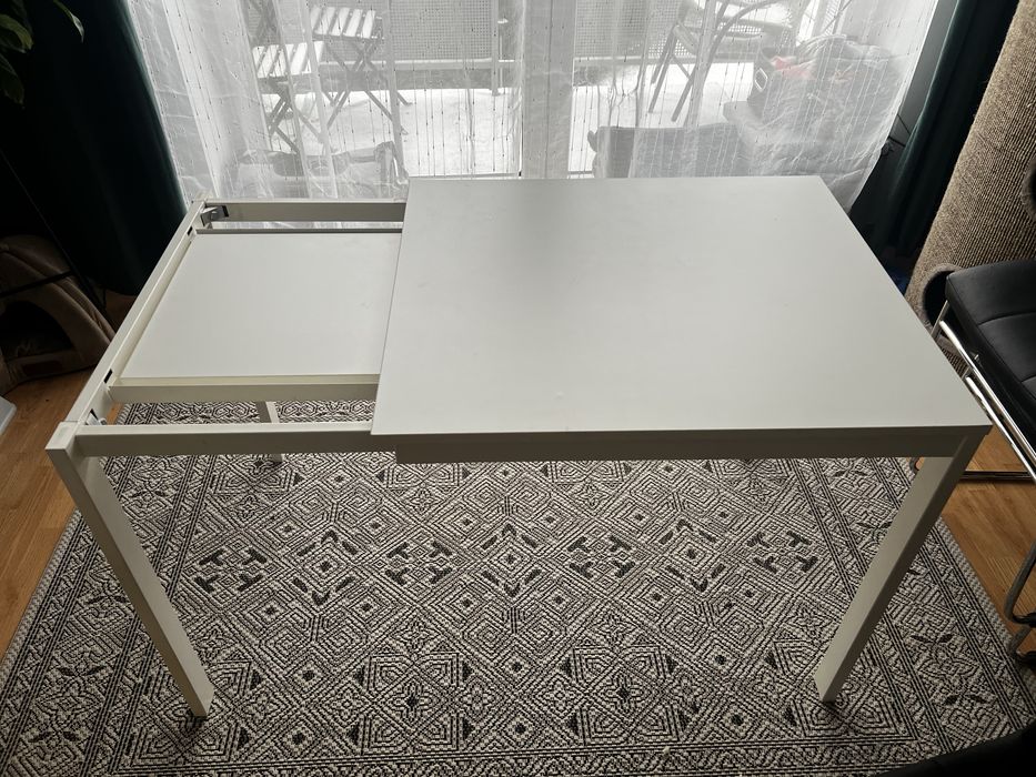 Stol rozkladany, bialy 80/120x70