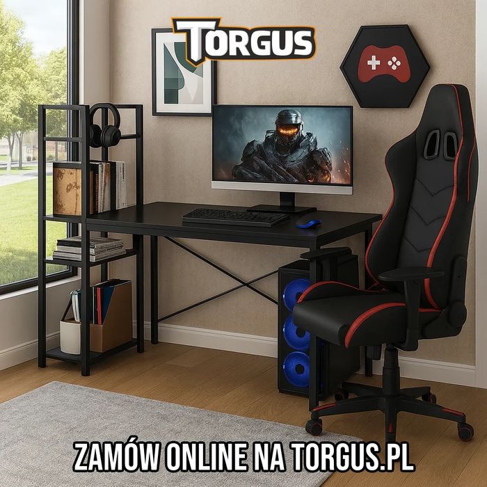 NOWE Duże Biurko Gamingowe 120x60 cm Biurka Metalowe Loftowe Komputerowe Do Pracy Biura Meble Szkolne Loft OKAZJA! Stalowe Czarne Dla Gracza FAKTURA!