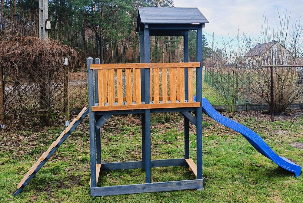 Drewniany plac zabaw, domek, taras, ślizg, huśtawka, piaskownica 14dni