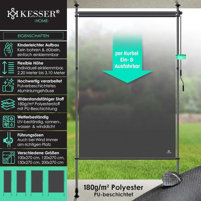 Маркиза жалюзь для вертикальної тераси, балкона Kesser 120x310см