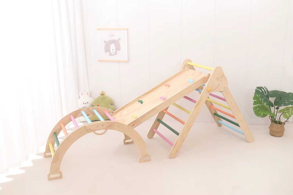 Drewniany Plac Zabaw 3w1 Drabinka, Bujak, Ścianka, Zestaw Wspinaczkowy