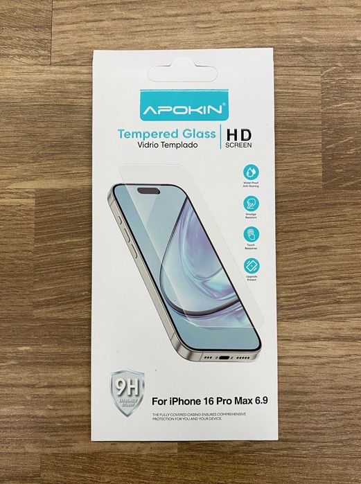 Película de vidro temperado iPhone 16/ 16 Plus/16 Pro/16 Pro Max/16e