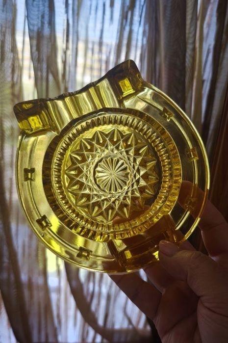 Пепельница попільничка хрусталь купоросное цветное стариное стекло подарок винтаж декор