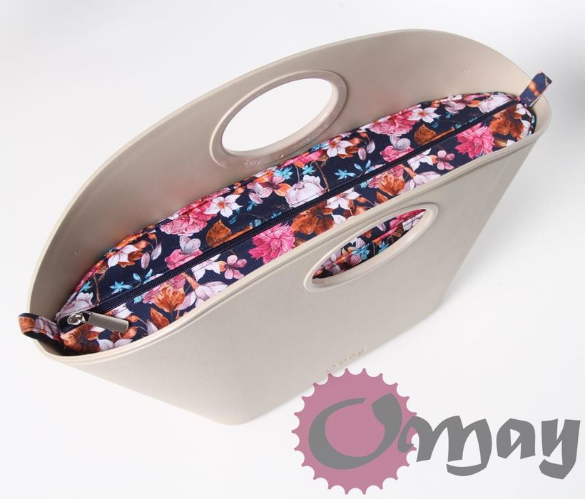 Granatowy organizer OBAG SHARM kwiaty róż pomarańcz 2 kieszenie OMAY