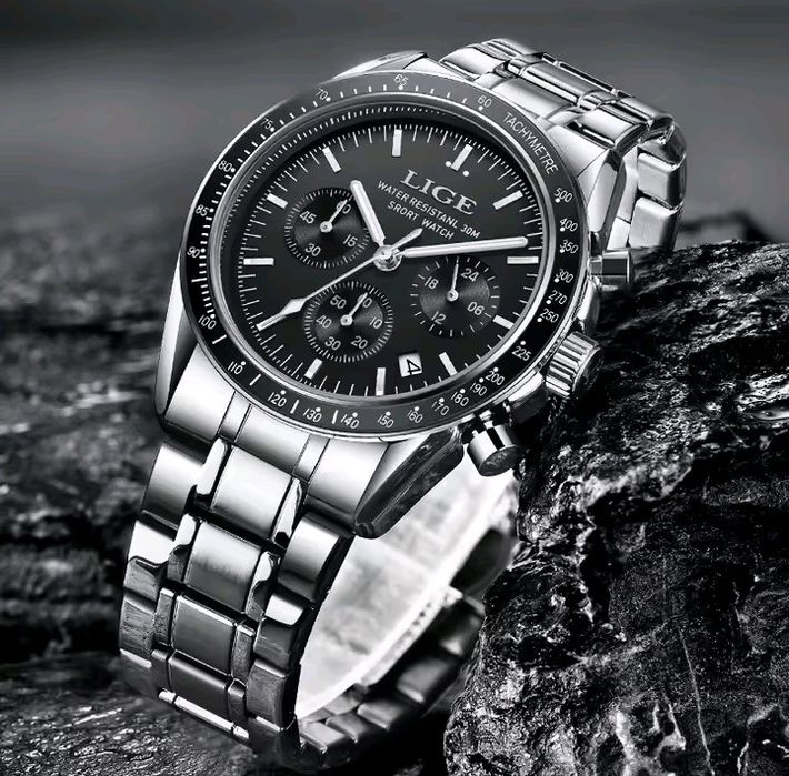 Кварцовий чоловічий годинник Lige. Мілітарі. Спорт Японський механізм