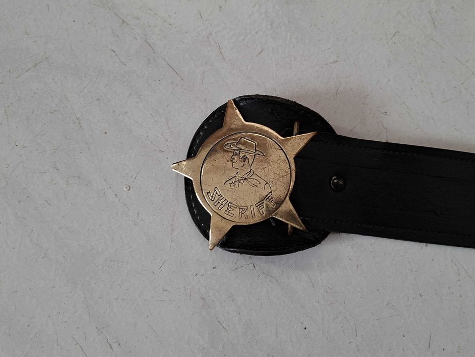 Cinto de Cowboy Sheriff, juvenil, em couro, anos 60 - 87cm