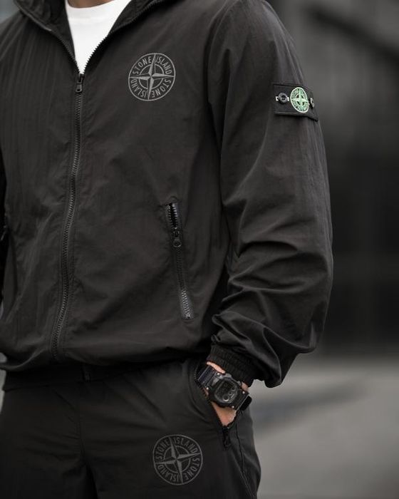 Чоловічий спортивний костюм Stone Island injastis total black чорний / кофта штани весна літо стонік /чоловічий костюм чорний на літо комплект