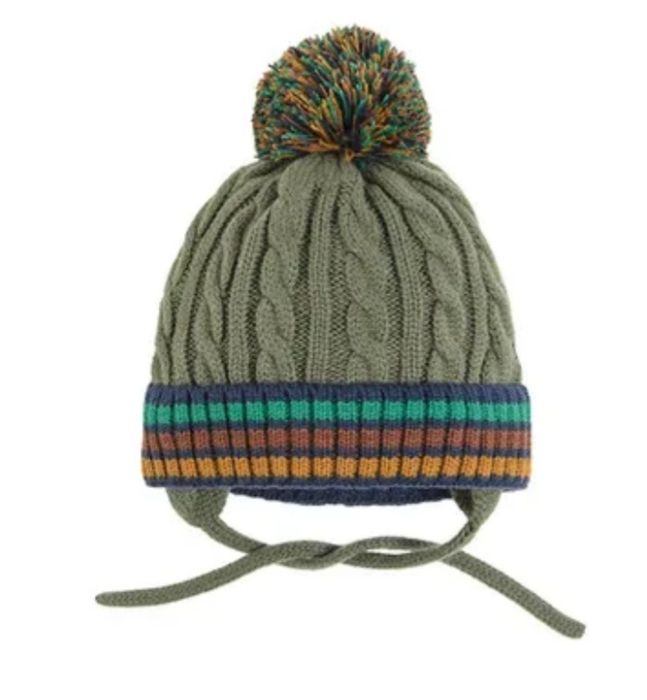 Czapka zimowa, chłopięca, wiązana, khaki, 40/42