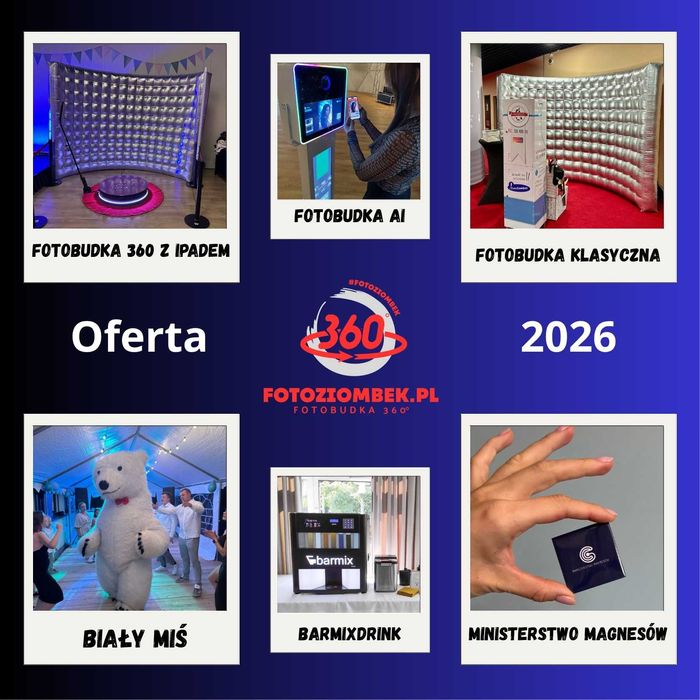 Nowość 2026 Magnesy / Fotobudka AI/ Klasyczna/ 360 /Biały Miś /Barmix