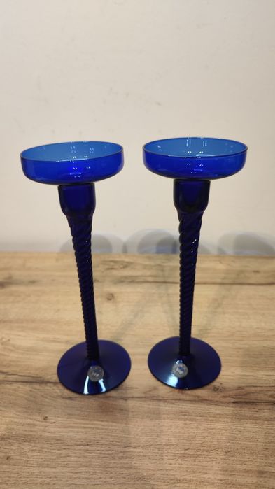 Holmegaard, piękne kobaltowe świeczniki, stare szkło