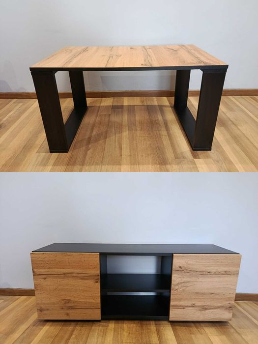 Szafka RTV. Stolik kawowy LOFT. Dąb wotan, czarny