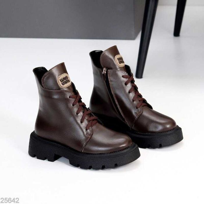 Зимові шкіряні черевики шоколад, зимние кожаные ботинки шоколад 36-40р