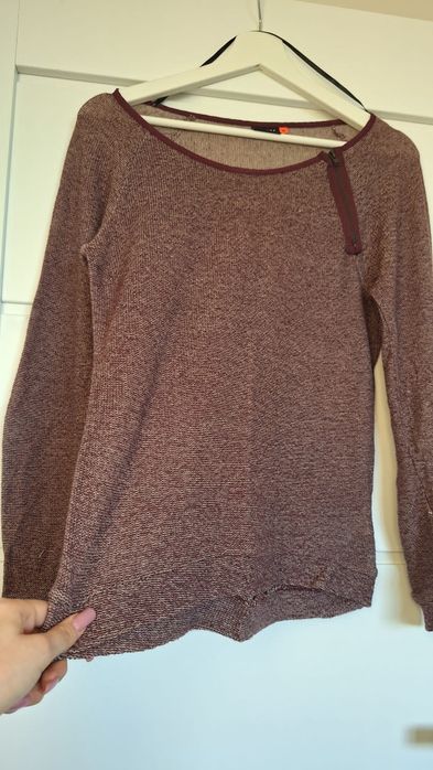 Sweter damski Only brązowy z kokardką dekolt łódka M SUPER STAN