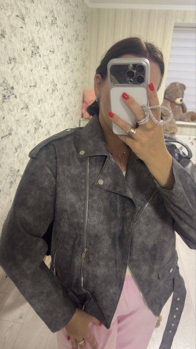 Стильна косуха в стилі Zara oversize шкіряна куртка кожанка