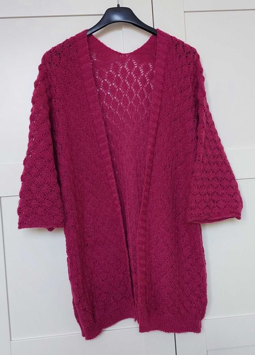 Sweter ażurowy narzutka kardigan śliwka Italy roz. S/M