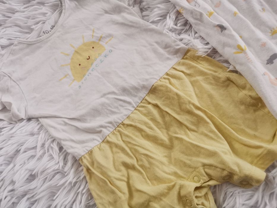 5.10.15, 2pak rampers zolty biały 80 kombinezon na lato