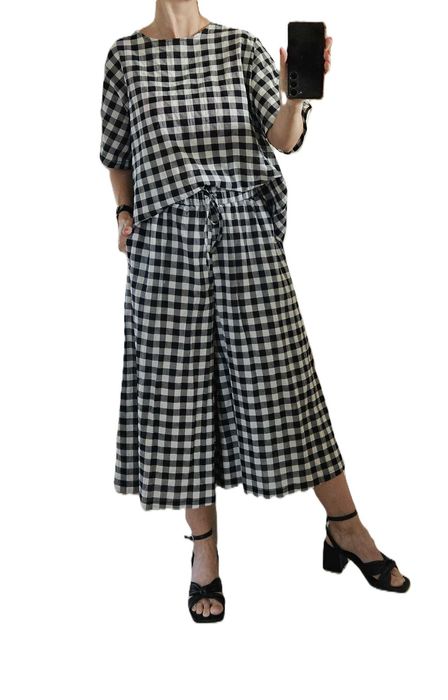 Komplet WENDY TRENDY kratka czarno biała premium spodnie bluzka uni