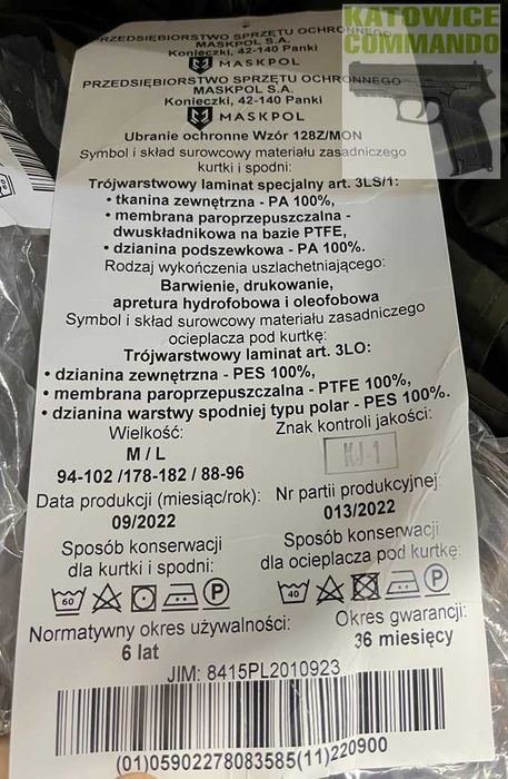 Komplet -Ubranie ochronne 128z/mon Goretex Oryg. roz. M/L