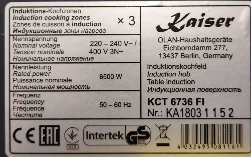 Індукційна варильна панель Kaiser KCT 6736 FI