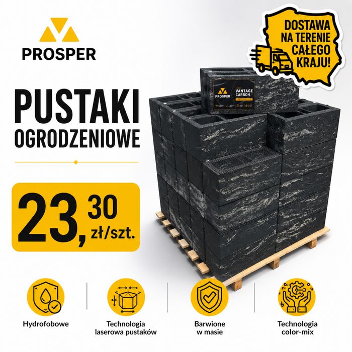 Pustaki ogrodzeniowe CARBON 50x20x20 gładkie bloczki ogrodzenia VANTAGE
