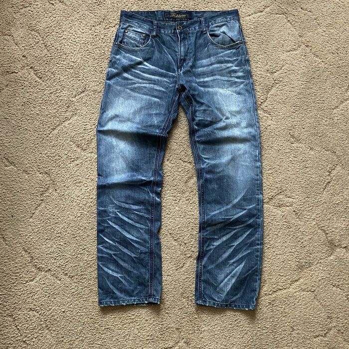 Джинсы синие Fishbone straight прямые клеш буткат фейд фларед bootcat flared jeans
