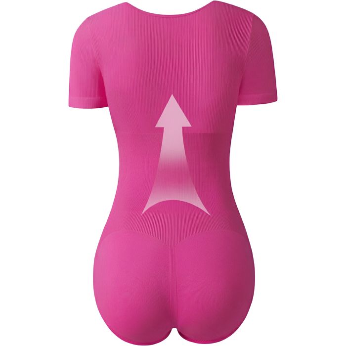 Body modelujące damskie krótki rękaw – nylon/spandex, różowe M