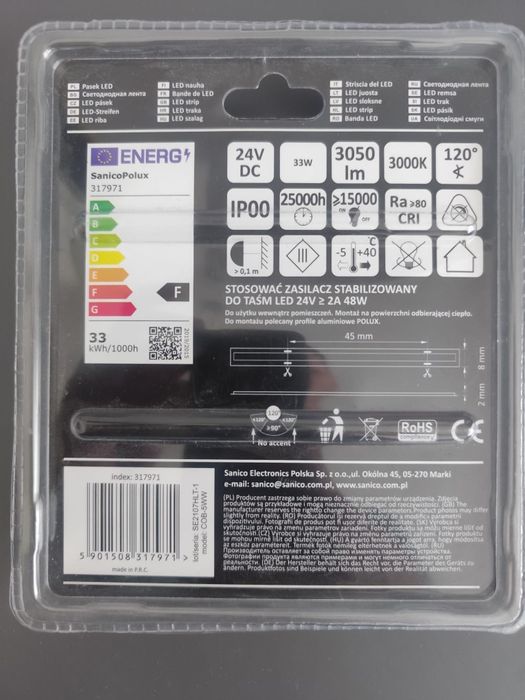 Taśma led Pasek LED COB 24V DC barwa ciepła