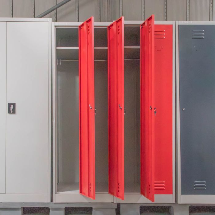 Szafka ubraniowa BHP Mega-M J-60 2 drzwiowa szara/ czerwony front