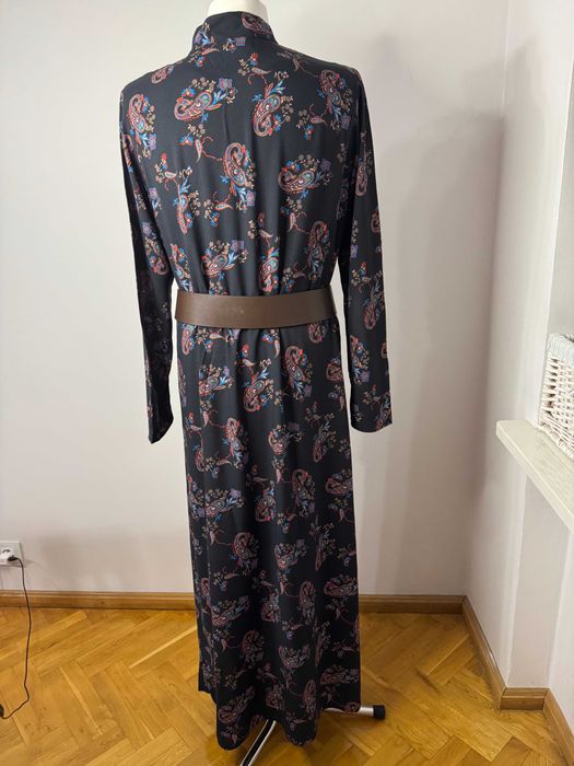 NOWA długa prosta sukienka wzór parsley czarna 44  BON PRIX