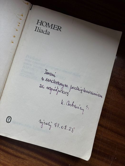 HOMER Iliada Wydawnictwo Literackie (WL) 1984