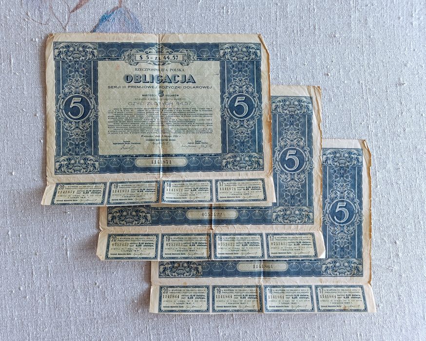 Obligacje antyki papiery wartościowe 1931 Bank Polski  5 dolarów kupon