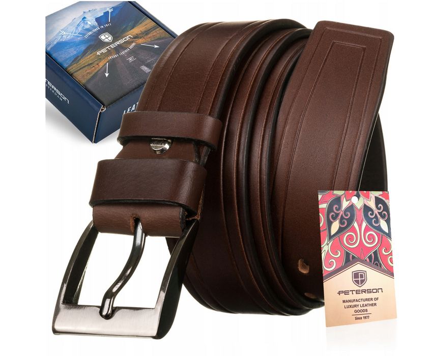 męski, skórzany pasek z klasyczną klamrą - peterson 105