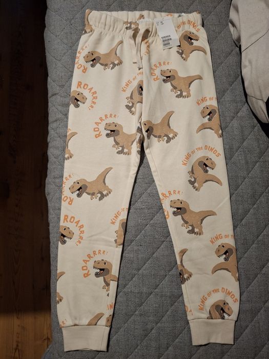 Spodnie dresowe jasne w dinozaury lekkoocieplane 128 H&M
