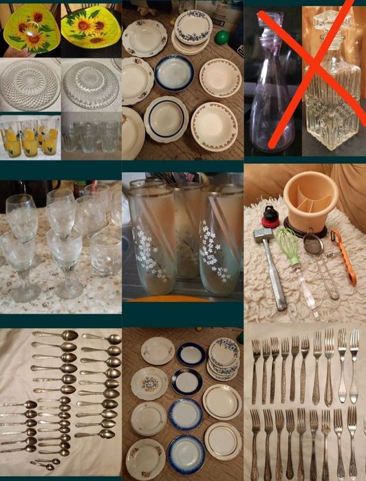 Тарелки, вазы, ложки,вилки,стаканы,рюмки ,блюдо,,салатница,  графин